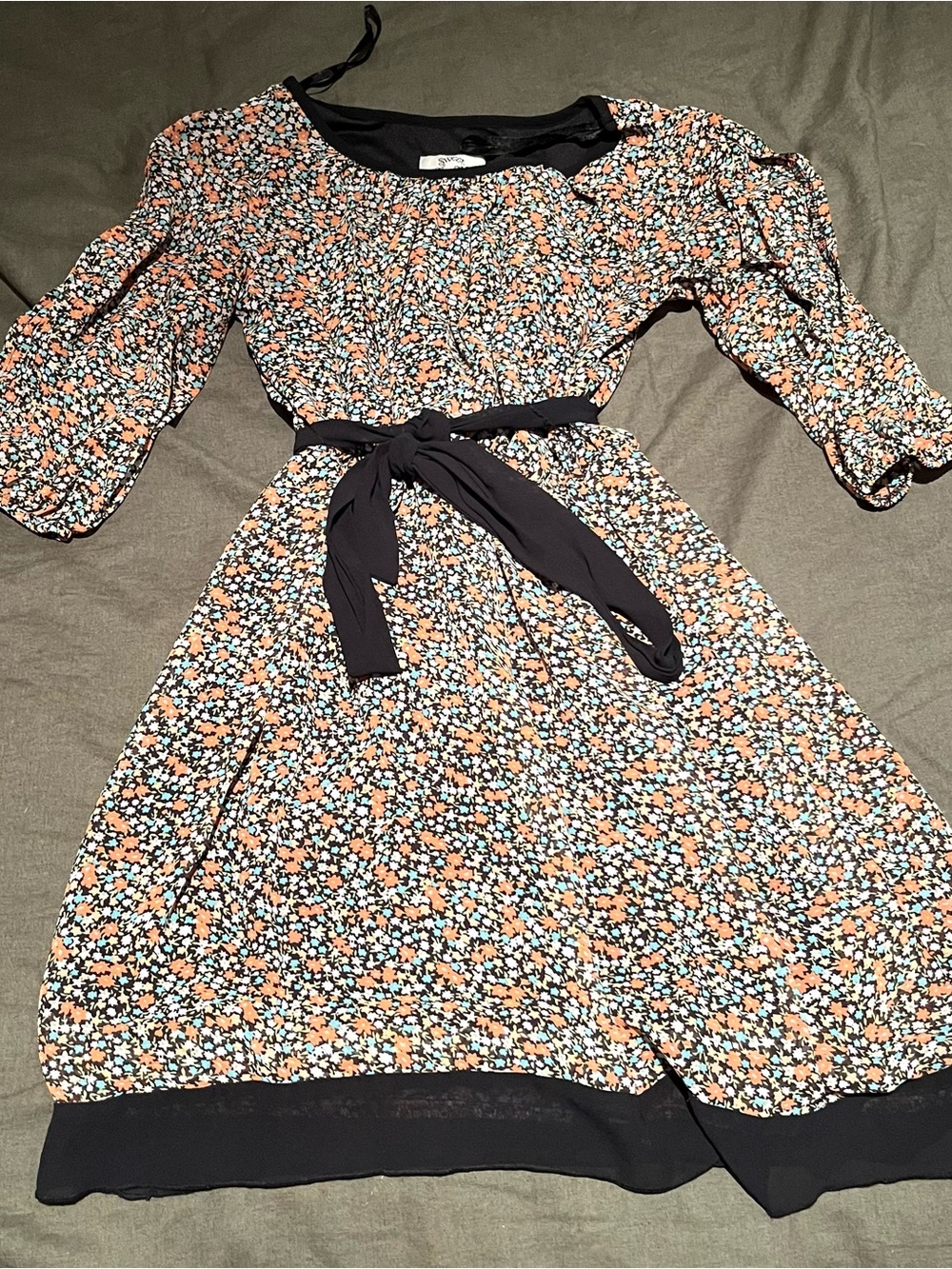 Sweet Storm Black Floral Dress with Peach & Aqua Accents
